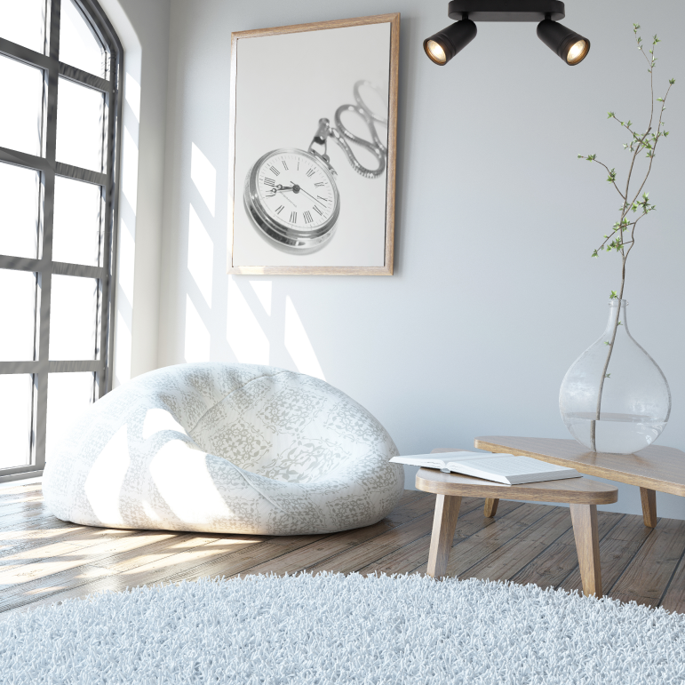 De zwarte Spero plafondlamp heeft een strak design en past perfect in moderne interieurs.