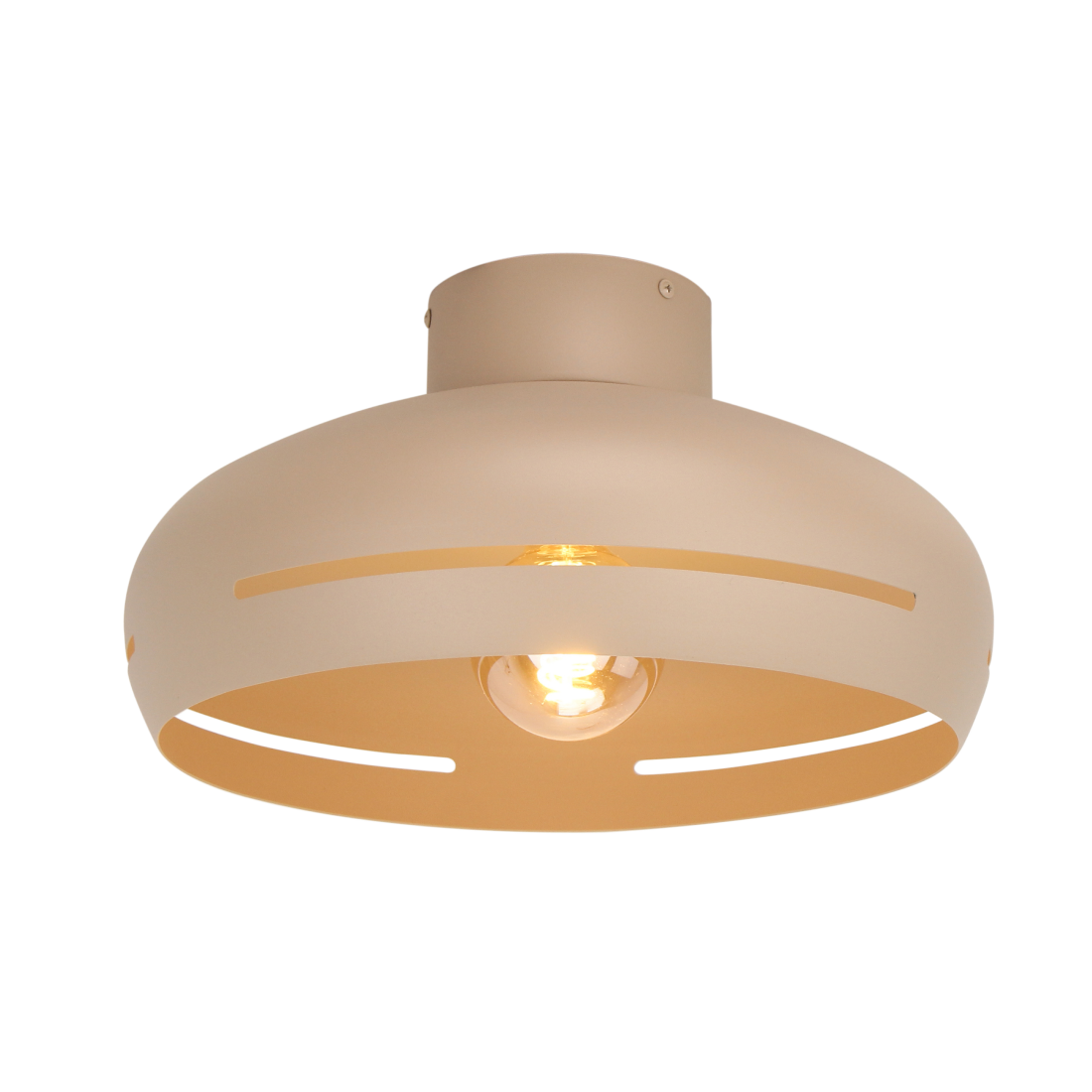 De zandkleurige Striscia plafondlamp voegt een natuurlijke uitstraling toe aan je interieur. Perfect voor een warme sfeer.