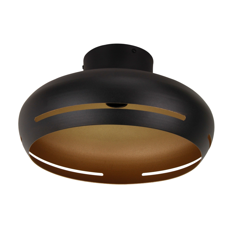 Deze detailfoto van de Striscia plafondlamp toont de moderne combinatie van zwart en goud. Prachtig voor een luxe