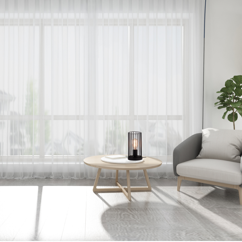 Bijzondere detailfoto van de zwarte Tavola tafellamp. Dit industriële ontwerp voegt een stoere flair toe aan elke tafel.