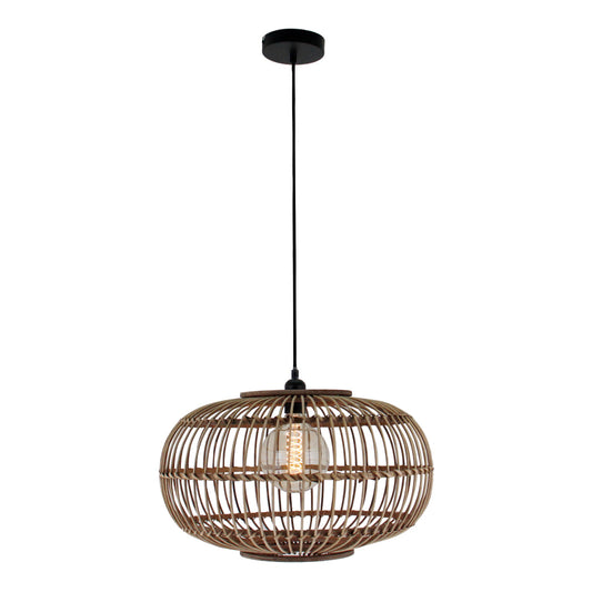 Deze beige hanglamp van bamboe brengt een natuurlijke uitstraling in je interieur. Perfect voor een moderne sfeer.