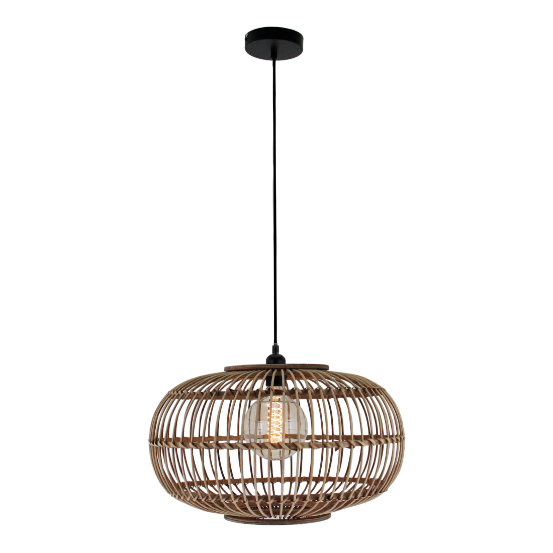 Deze beige hanglamp van bamboe brengt een natuurlijke uitstraling in je interieur. Perfect voor een moderne sfeer.