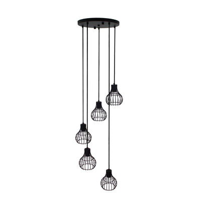 Deze detailfoto toont de moderne Goccia hanglamp in zwart met vijf lichtpunten. Een eyecatcher voor elke ruimte.