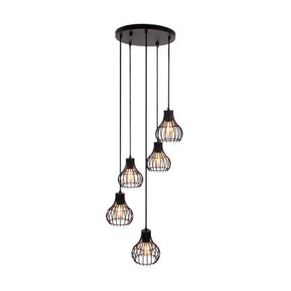 Moderne zwarte hanglamp Goccia met vijf lichtbronnen. Perfect voor een eigentijdse ambiance boven de eettafel.