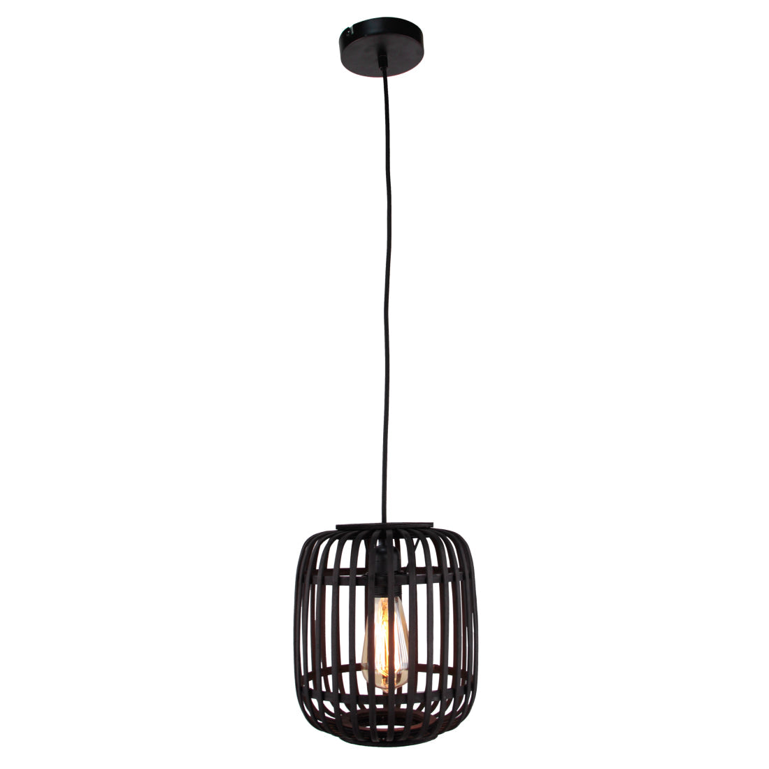 Modern zwarte hanglamp van bamboe met een natuurlijke uitstraling. Perfect voor een sfeervolle touch in elke kamer.