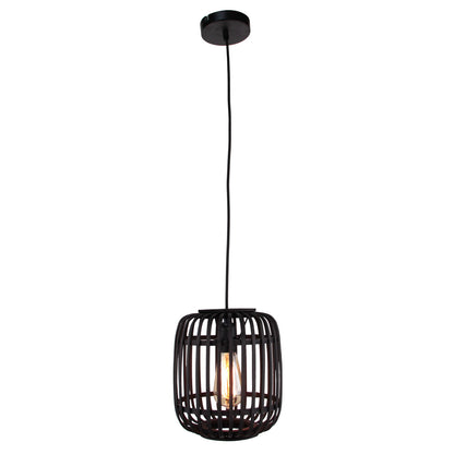 Modern zwarte hanglamp van bamboe met een natuurlijke uitstraling. Perfect voor een sfeervolle touch in elke kamer.