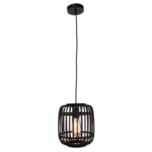 Modern zwarte hanglamp van bamboe met een natuurlijke uitstraling. Perfect voor een sfeervolle touch in elke kamer.