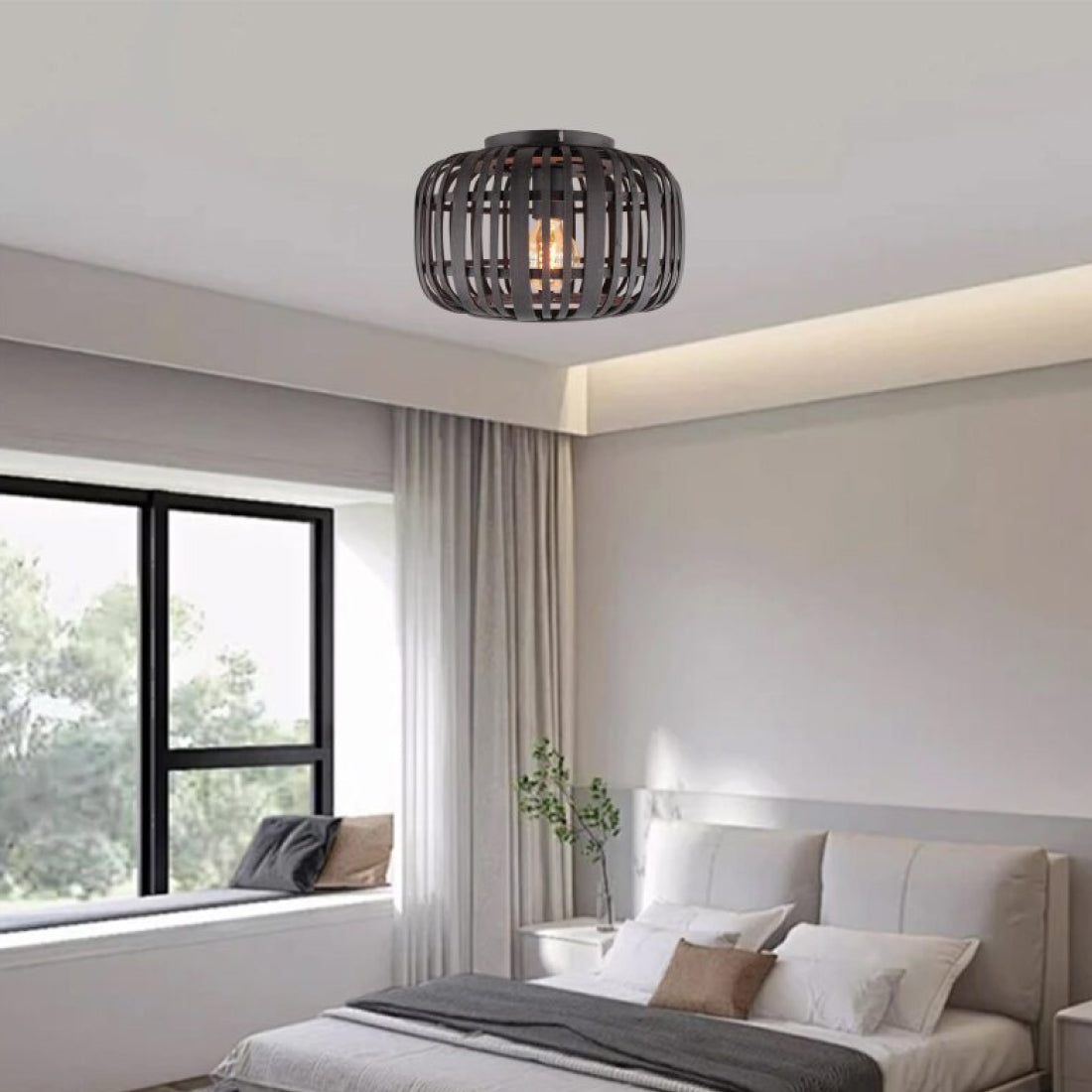 Natuurlijke elegantie komt tot leven met deze zwarte rattan plafondlamp. Perfect voor een stijlvol en warm interieur.