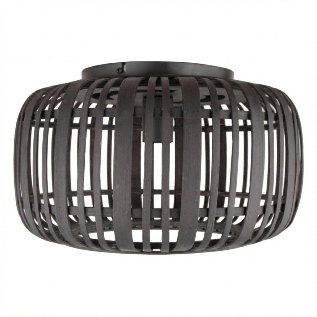 Gedetailleerde zwart rieten plafondlamp met een eigentijdse uitstraling. Perfect voor een gezellige sfeer in elke kamer.