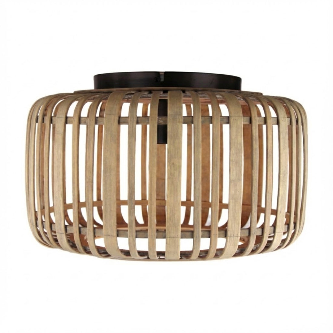 Rustieke bruin rieten plafondlamp van 39 cm met een warme uitstraling. Perfect voor een gezellige, natuurlijke sfeer in huis.