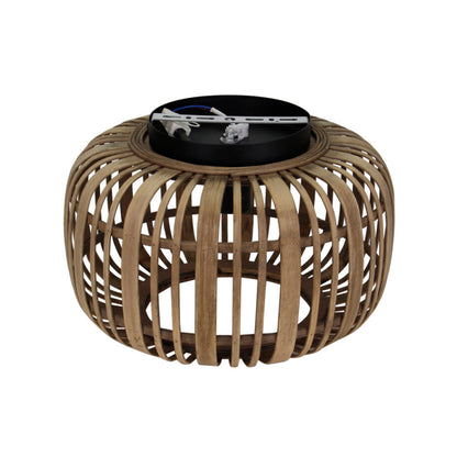 Bovenaanzicht van een bruine rattan plafondlamp. Deze unieke lamp voegt warmte en karakter toe aan jouw interieur.