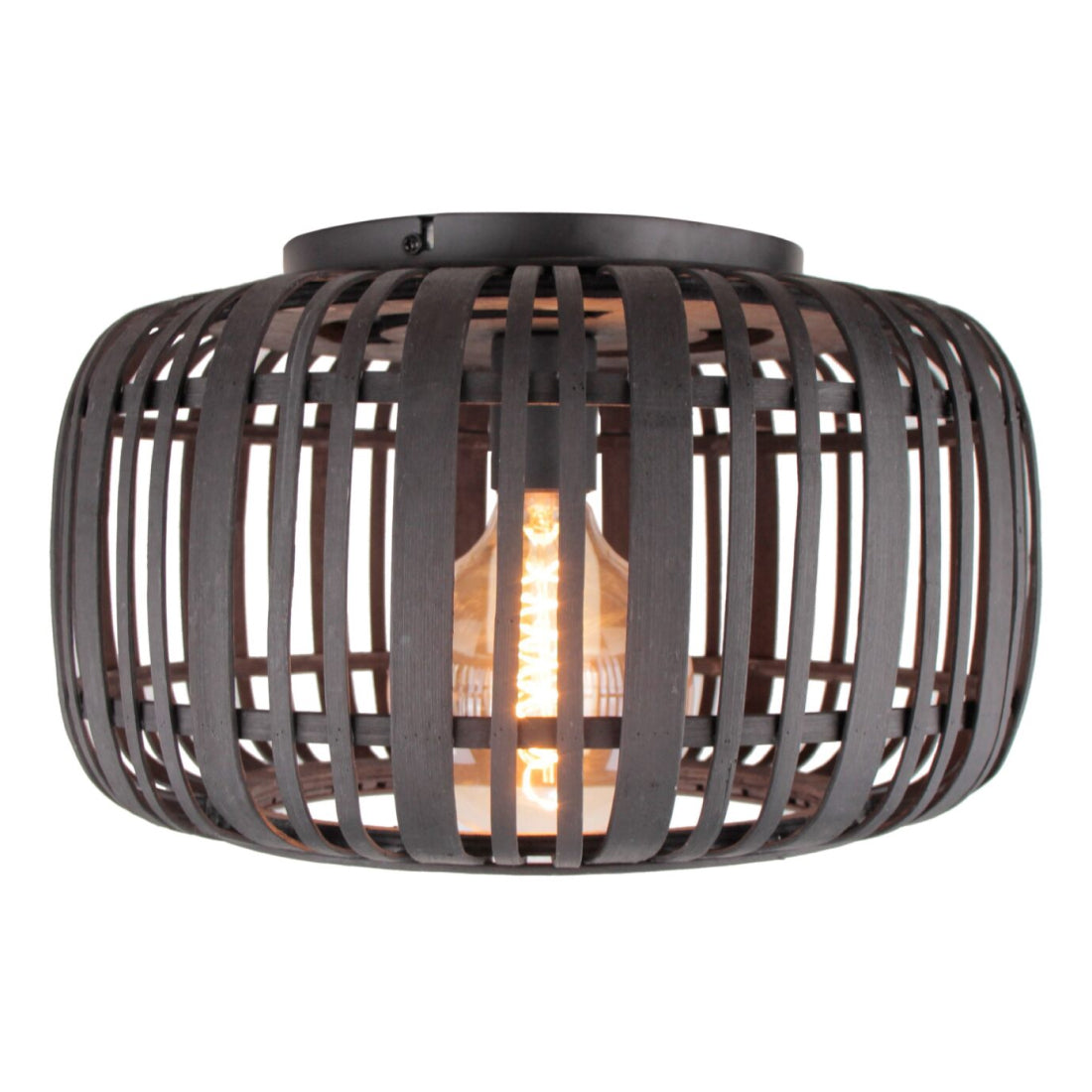 Deze zwarte rattan plafondlamp voegt een trendy bohemian touch toe aan je interieur. Perfect voor een sfeervolle ambiance.
