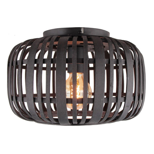 Deze zwarte plafondlamp van rattan voegt een vintage touch toe aan je interieur. Perfect voor een warme, natuurlijke sfeer.