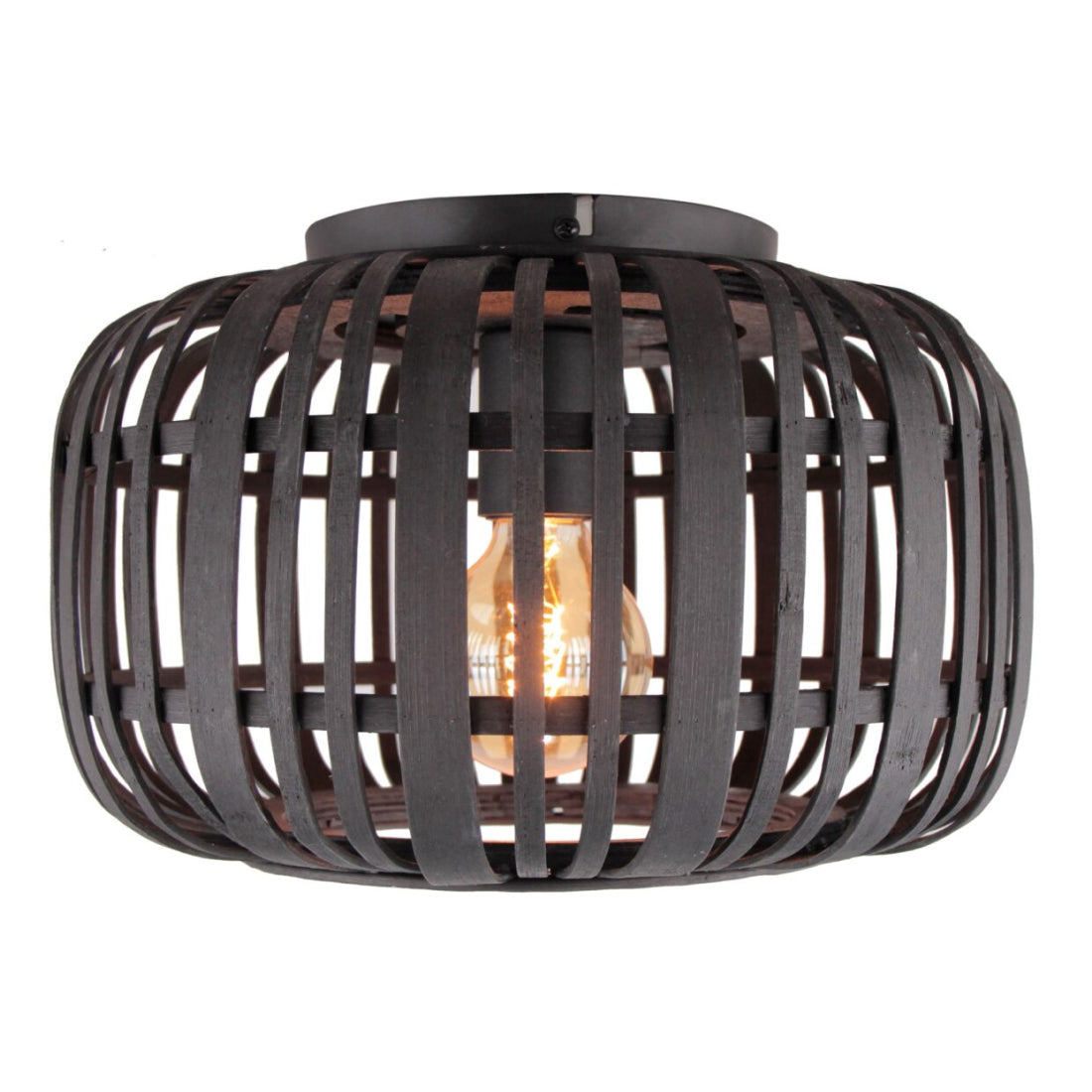 Deze zwarte plafondlamp van rattan voegt een vintage touch toe aan je interieur. Perfect voor een warme, natuurlijke sfeer.