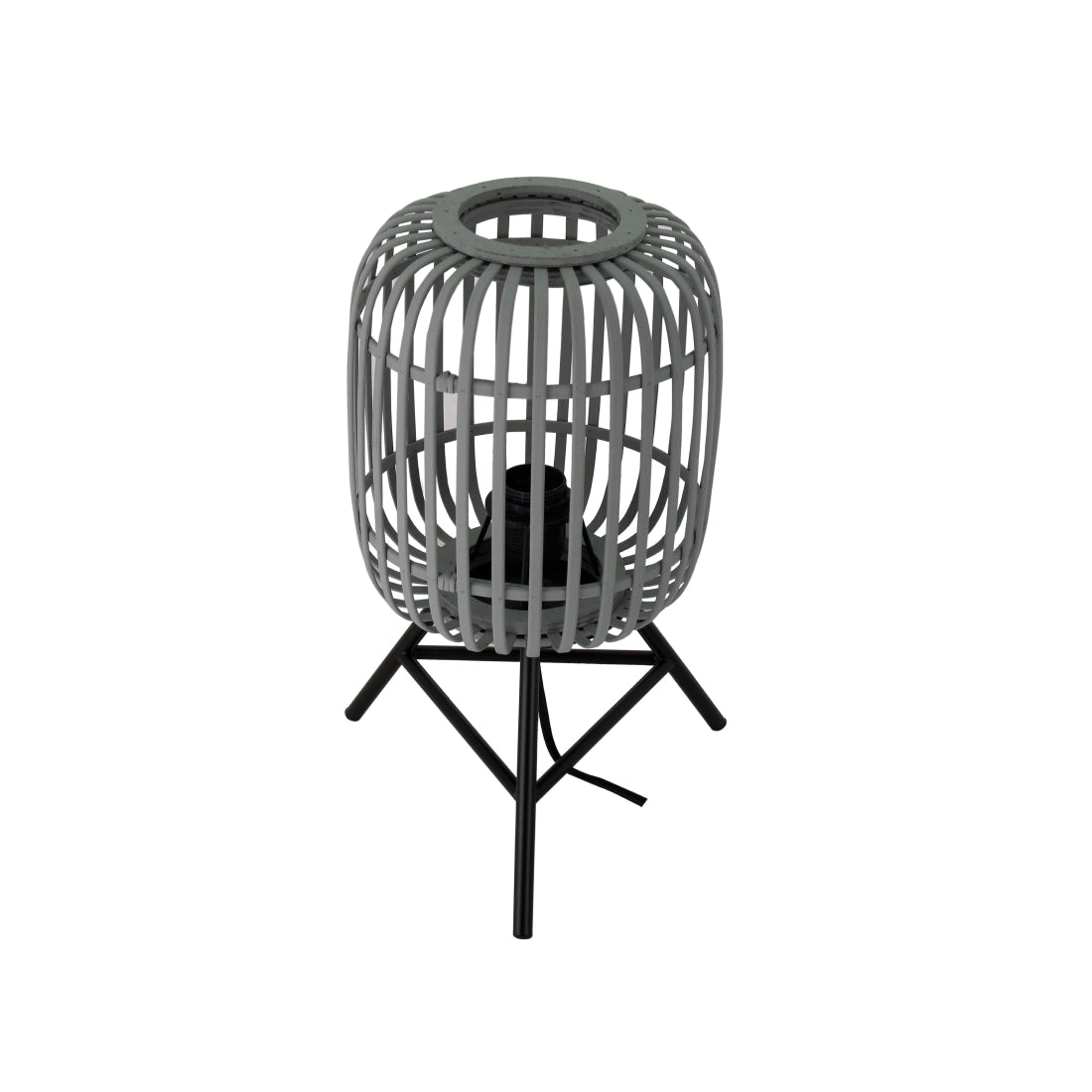 Dichtbijzicht van de moderne grijze Woven tafellamp. Deze lamp voegt een eigentijdse flair toe aan je interieur.