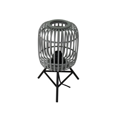 Dichtbijzicht van de moderne grijze Woven tafellamp. Deze lamp voegt een eigentijdse flair toe aan je interieur.