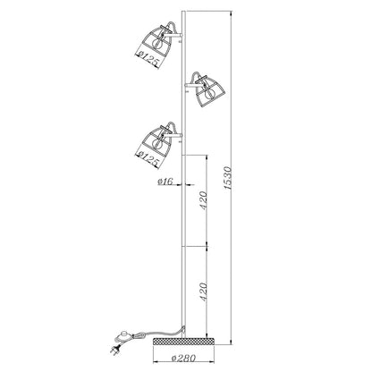 Strakke zwarte vloerlamp met drie verstelbare spots. Perfect voor het creëren van een moderne ambiance in jouw interieur.