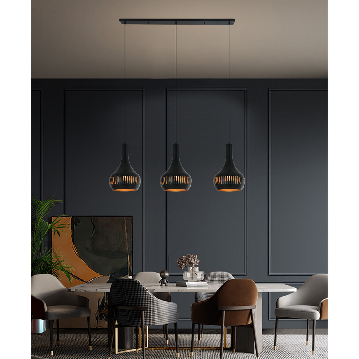 Diepe zwarte hanglamp Canna met een modern design. Perfect voor een eigentijdse sfeer in jouw interieur.
