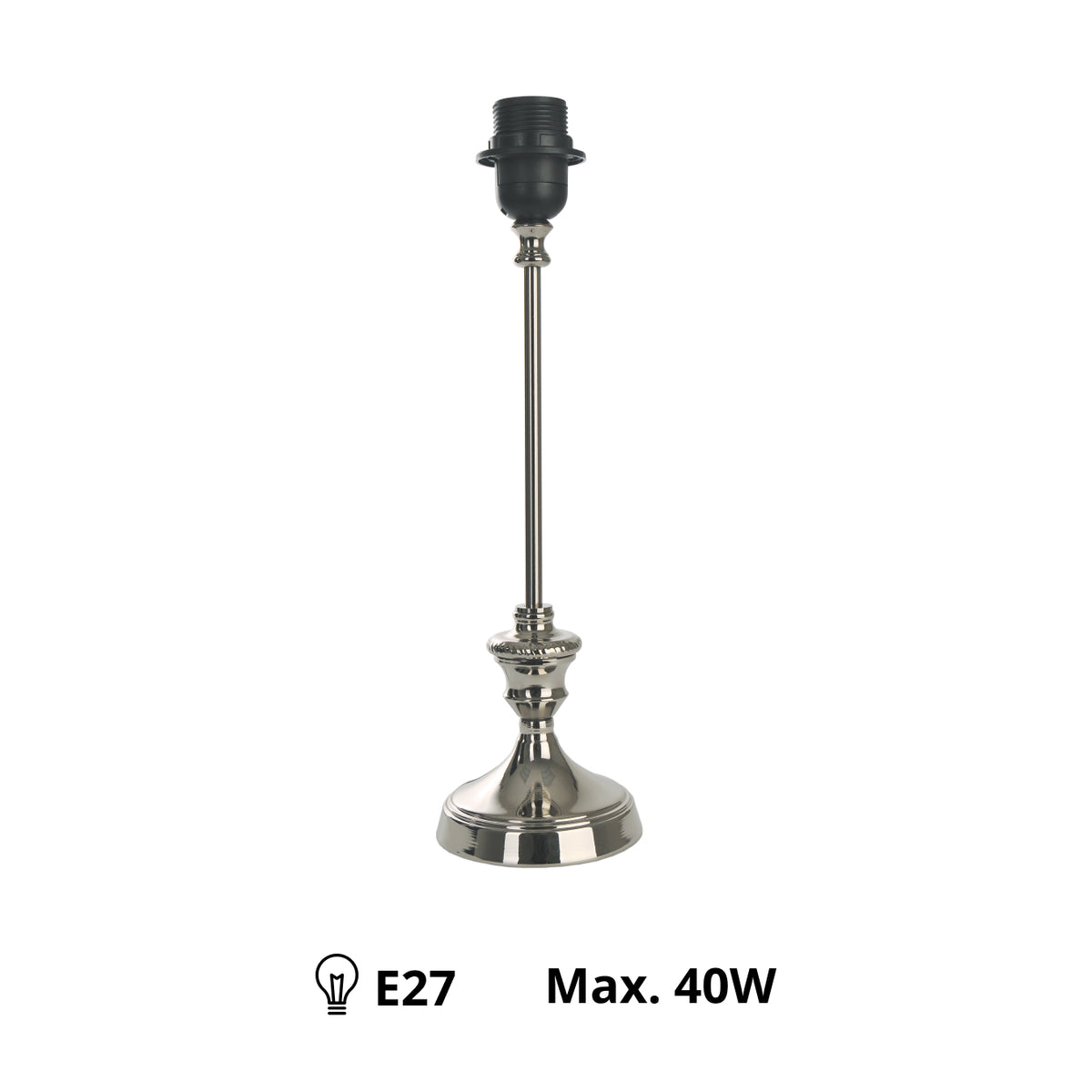 Deze nikkel lampenvoet van 37 cm heeft een moderne uitstraling. Perfect voor het creëren van een eigentijdse sfeer.