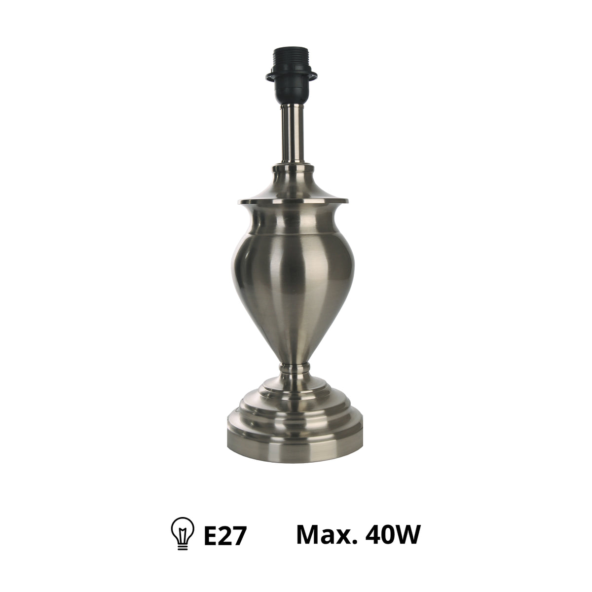 Deze nikkel lampenvoet van 40,5 cm straalt moderne elegantie uit. Perfect voor een eigentijdse sfeer in uw interieur.