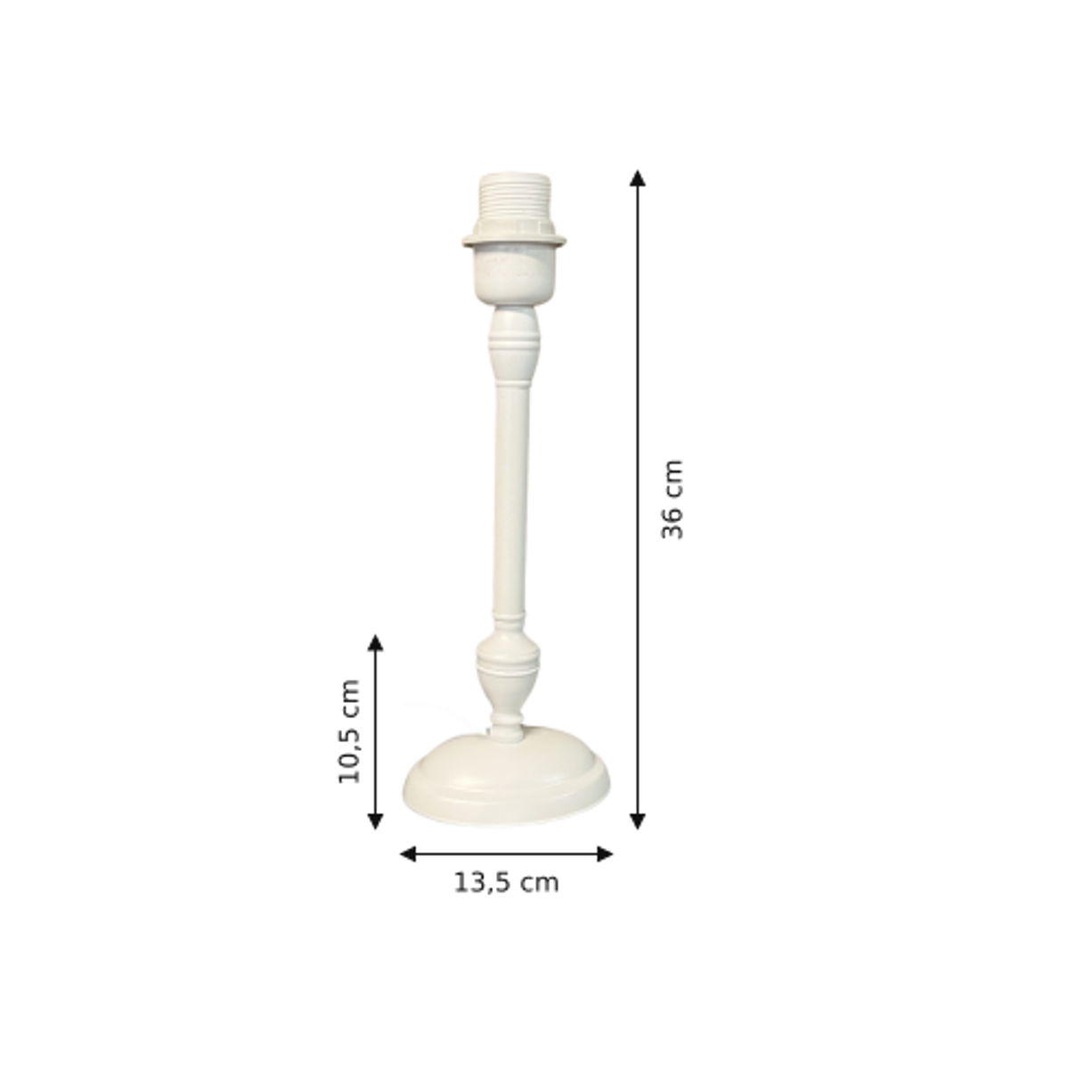 Strakke witte lampenvoet van metaal met een moderne uitstraling. Perfect voor het creëren van een eigentijdse sfeer in huis.