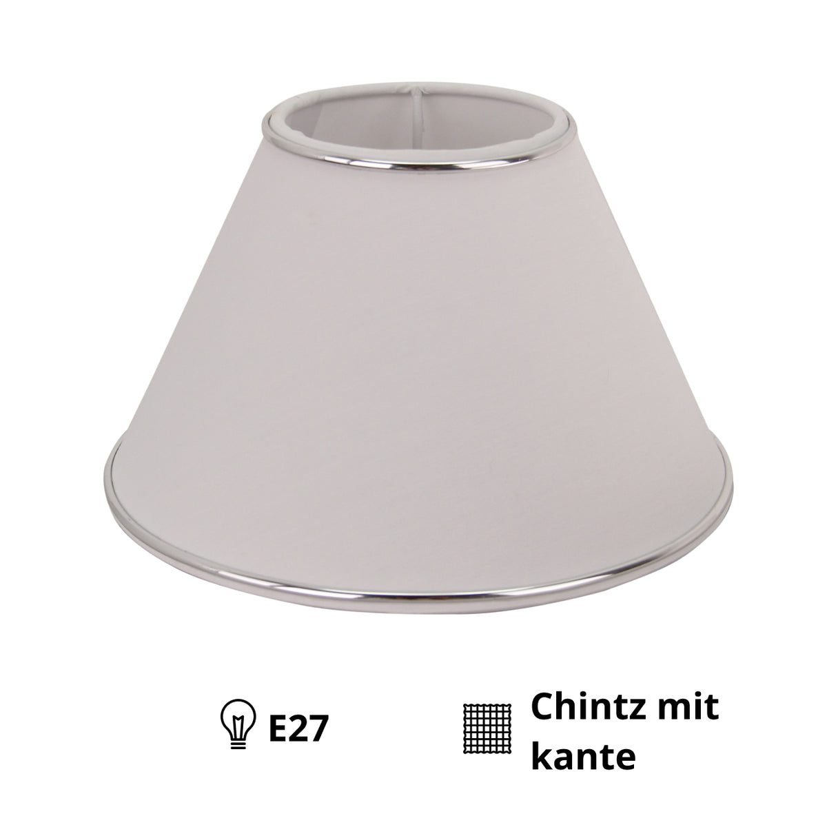 Detail van de moderne lampenkap in zilver en wit. Deze stijlvolle kap past perfect in een eigentijdse inrichting.