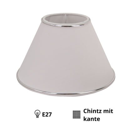 Detail van de moderne lampenkap in zilver en wit. Deze stijlvolle kap past perfect in een eigentijdse inrichting.