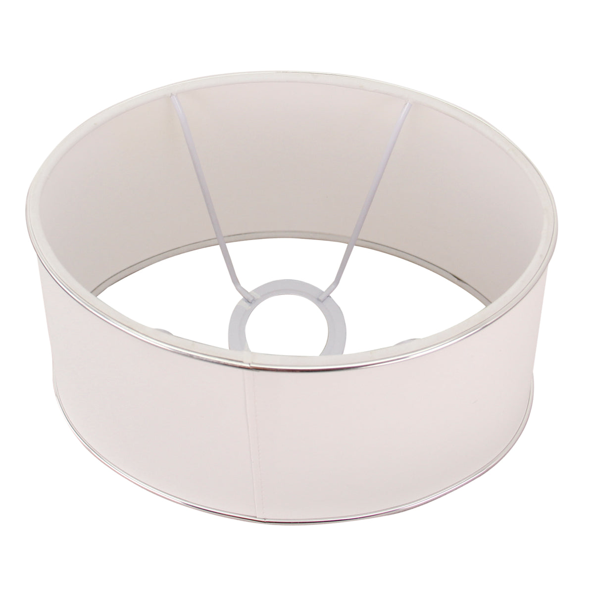 Bovenaanzicht van de elegante lampenkap in zilver en wit. Perfect voor het creëren van een sfeervolle ambiance in huis.