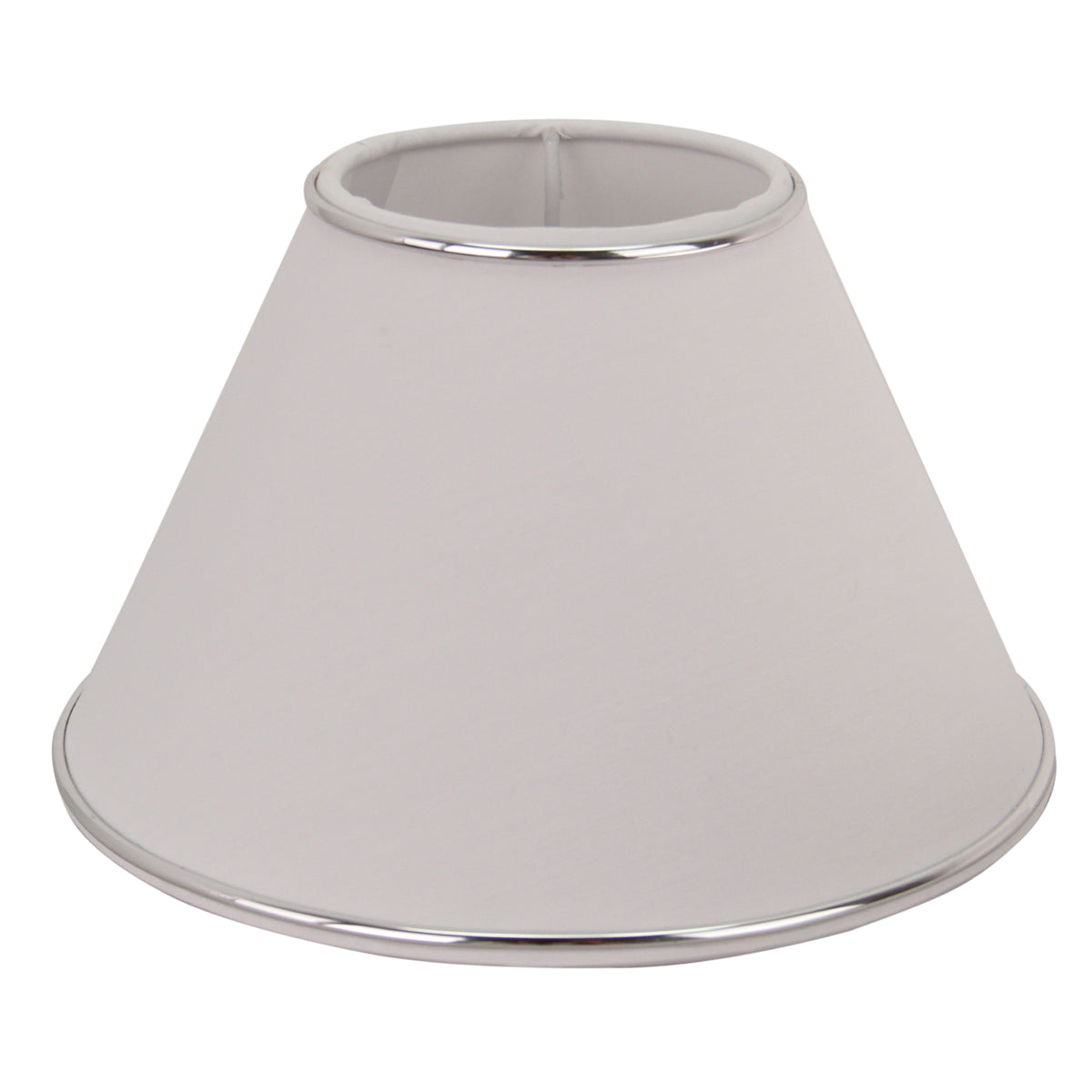 Moderne lampenkap in wit en zilver, perfect voor een strakke uitstraling. Voeg een vleugje elegantie toe aan je interieur.