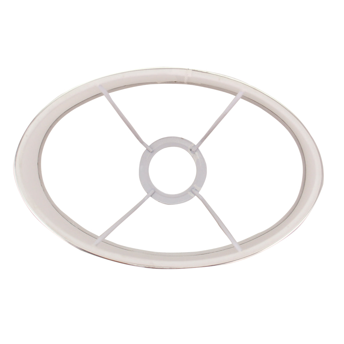 Van bovenaf stralt deze elegante lampenkap in zilver en wit. Perfect voor een verfijnde ambiance in jouw interieur.