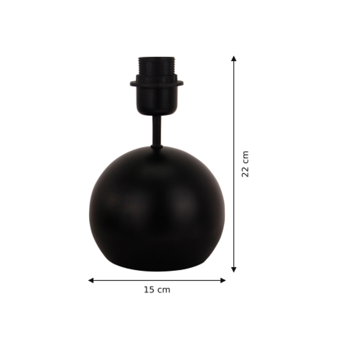 Maattekening met alle afmetingen in centimeters van Various Lampenvoet Porto - Zwart - 22 cm - Metaal - E27