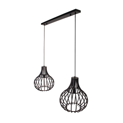 Gedetailleerde close-up van de zwarte hanglamp Goccia. Het unieke draaddesign voegt een moderne flair toe aan je interieur.