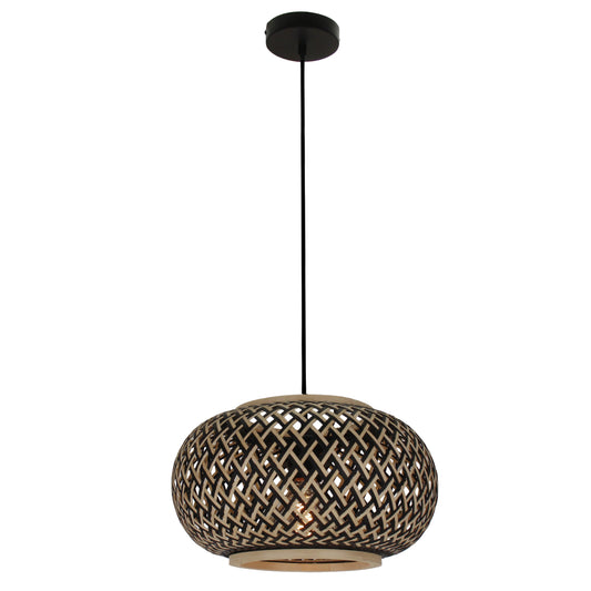 De Weaving hanglamp in naturel en zwart brengt een warme, landelijke sfeer in jouw interieur. Perfect voor boven de eettafel.