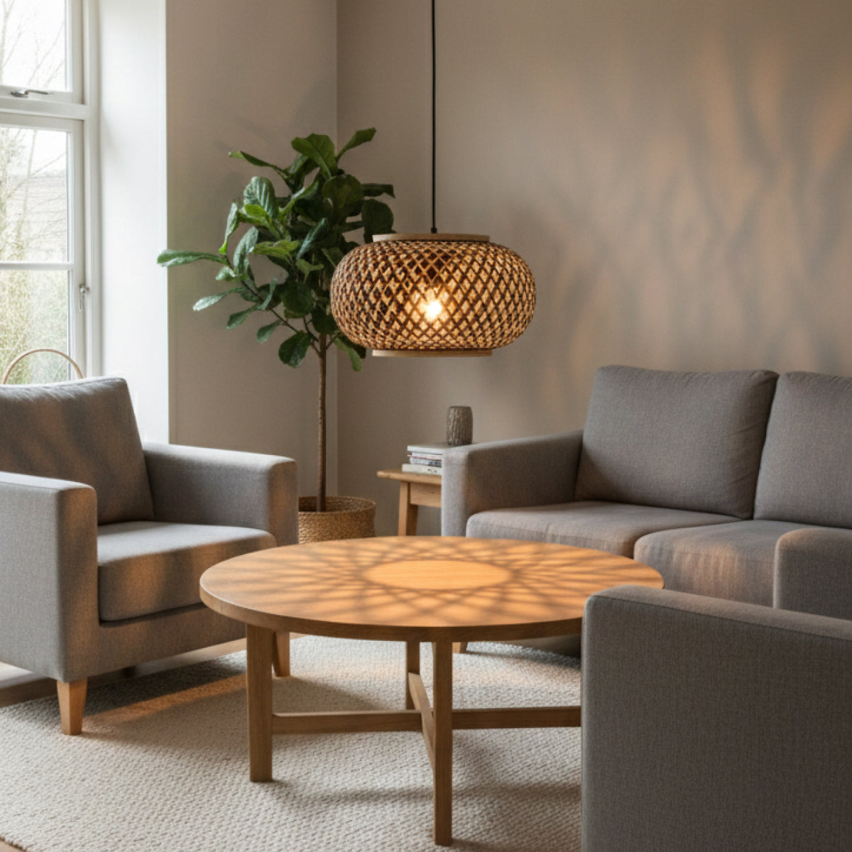 Deze hanglamp in naturel en zwart voegt een landelijke charme toe aan je interieur.