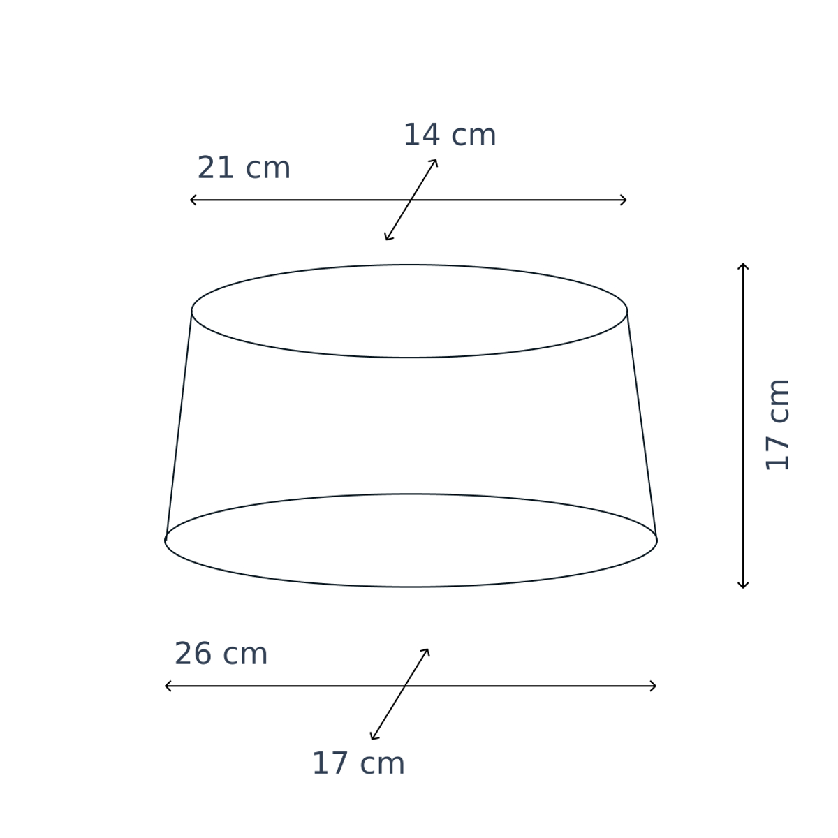 Maattekening met alle afmetingen in centimeters van Various Lampenkap Ovaal - Creme - Wooly - 26 cm - Wol