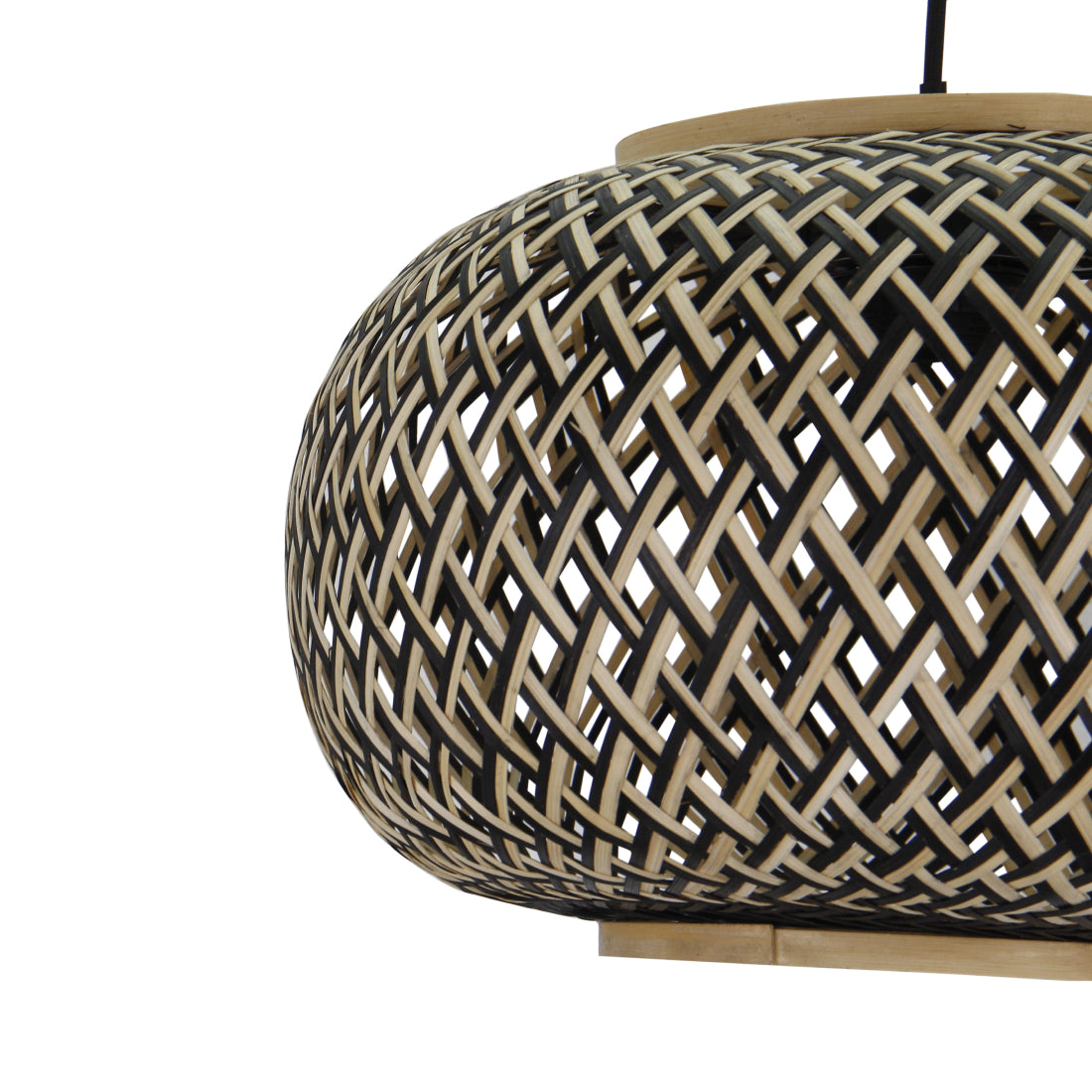 Natuurlijke beige hanglamp met zwart accent voor een warme, landelijke sfeer.