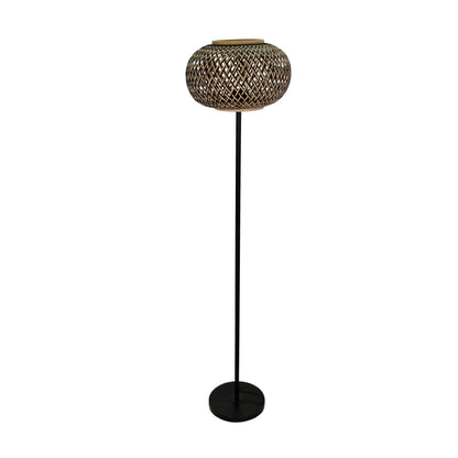 Detail van de zwarte Weaving vloerlamp met een uniek geweven ontwerp. Perfect voor een warme en gezellige sfeer in huis.